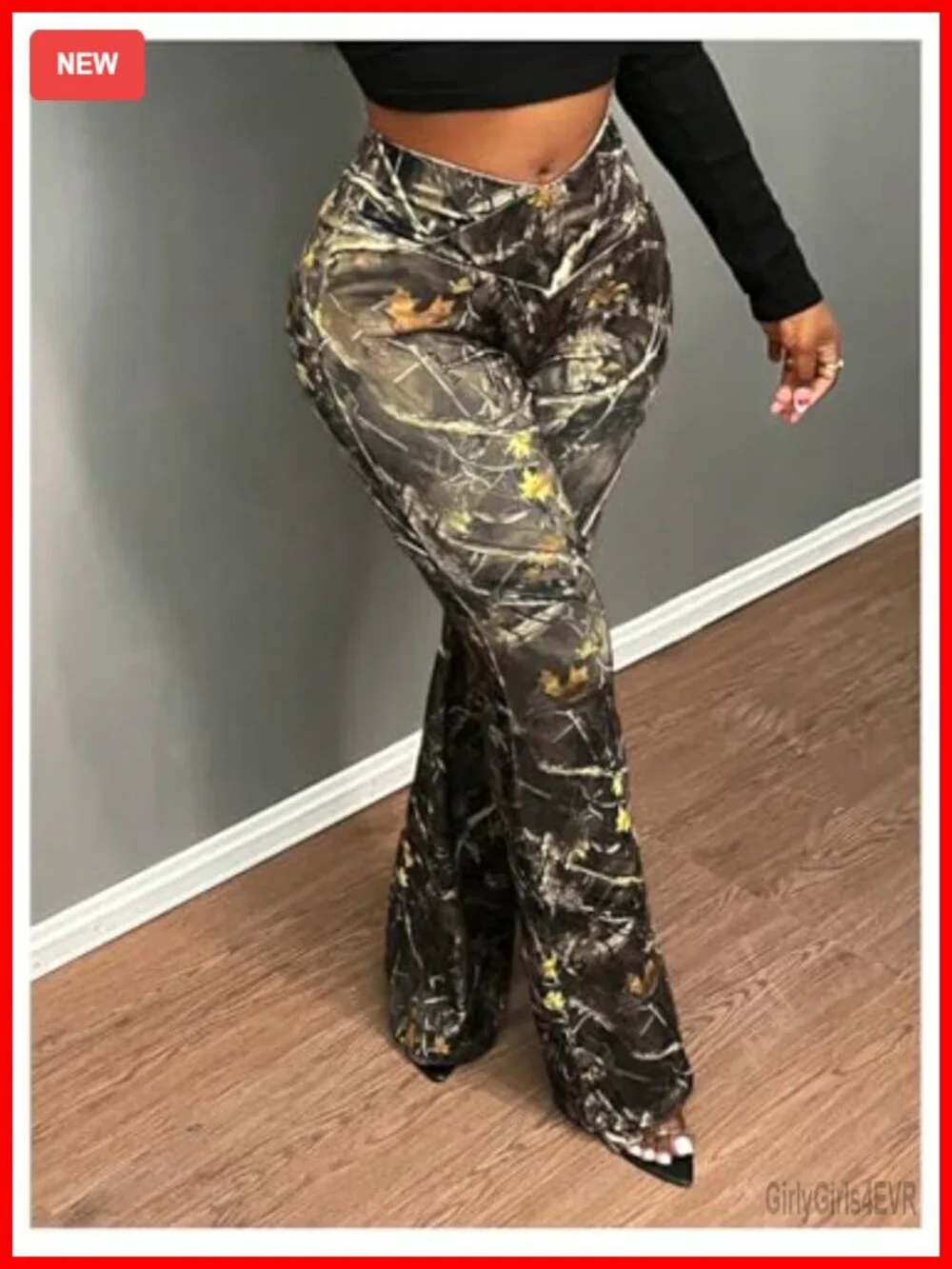 High Waisted Flare Leggings Bootcut Bell Bottom Camo Pants Stretchy Polyester